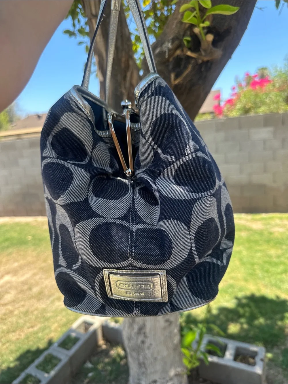 Coach Navy and Metallic Gold Signature Tote